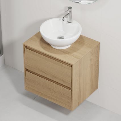 Badrumsskåp med tvättställ TRONDHEIM/DRAMMEN 60x57x46 cm ek/vit