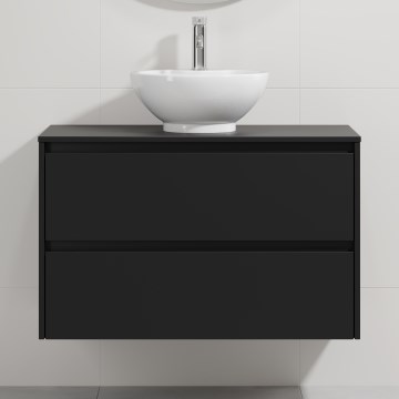 Badrumsskåp med tvättställ TRONDHEIM/DRAMMEN 90x57x46 cm svart/vit