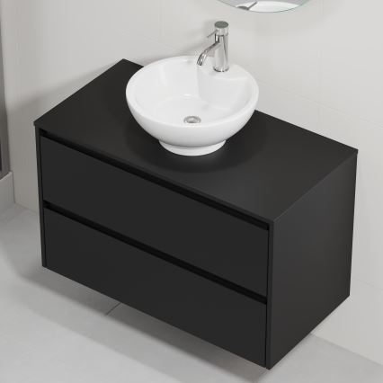 Badrumsskåp med tvättställ TRONDHEIM/DRAMMEN 90x57x46 cm svart/vit