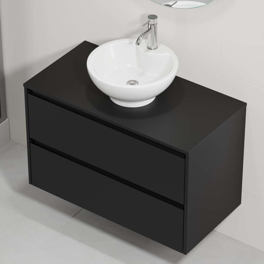 Badrumsskåp med tvättställ TRONDHEIM/DRAMMEN 90x57x46 cm svart/vit
