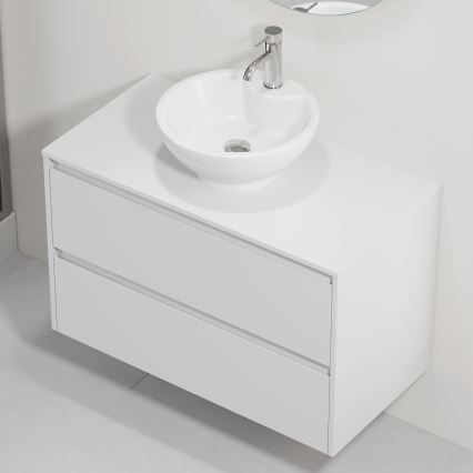 Badrumsskåp med tvättställ TRONDHEIM/DRAMMEN 90x57x46 cm vit