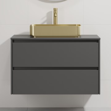 Badrumsskåp med tvättställ TRONDHEIM/LJORDAL 90x57x46 cm antracit/mässing