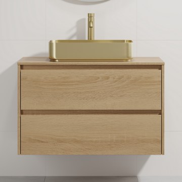 Badrumsskåp med tvättställ TRONDHEIM/LJORDAL 90x57x46 cm ek/mässing