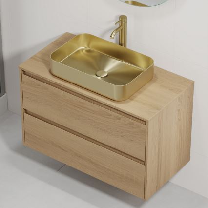 Badrumsskåp med tvättställ TRONDHEIM/LJORDAL 90x57x46 cm ek/mässing