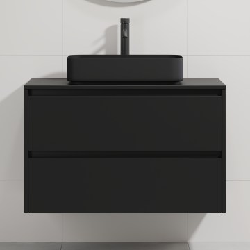 Badrumsskåp med tvättställ TRONDHEIM/LJORDAL 90x57x46 cm svart