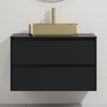 Badrumsskåp med tvättställ TRONDHEIM/LJORDAL 90x57x46 cm svart/mässing