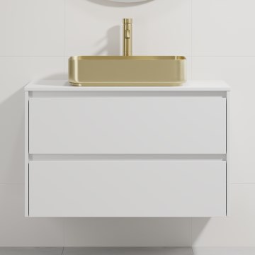 Badrumsskåp med tvättställ TRONDHEIM/LJORDAL 90x57x46 cm vit/mässing