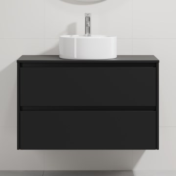Badrumsskåp med tvättställ TRONDHEIM/VIKEDAL 90x57x46 cm svart/vit