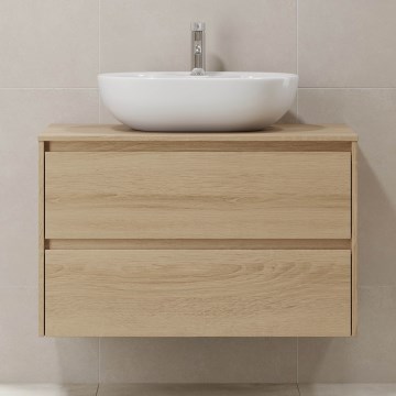 Badrumsskåp TRONDHEIM för tvättställ 90x57x46 cm ek