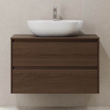 Badrumsskåp TRONDHEIM för tvättställ 90x57x46 cm valnöt