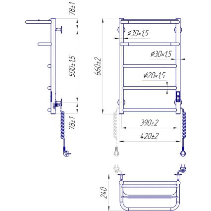 Badrumsstegradiator HOTEL 75W/230V 65x43 cm rostfritt stål/krom högerutförande