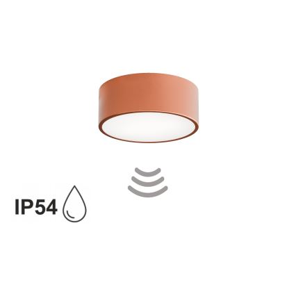 Badrumstaklampa CLEO med rörelsesensor 1xE27/24W/230V Ø 20 cm IP54 i koppar