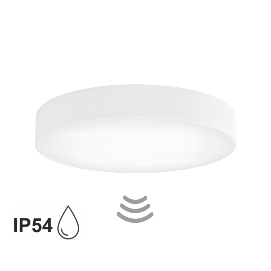 Badrumstaklampa med sensor CLEO, 4×E27, 24 W, 230 V, Ø 50 cm, IP54, vit