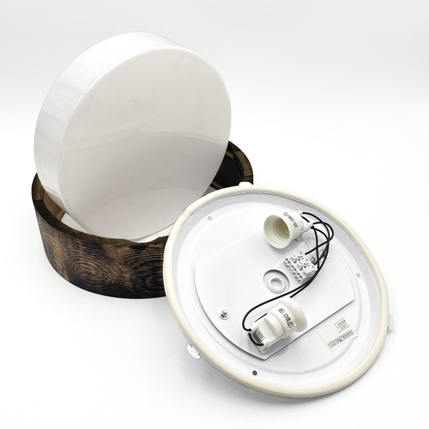 Badrumstaklampa OAK SMOKY 2xE27/15W/230V IP54 Ø 27,5 cm ek/brun