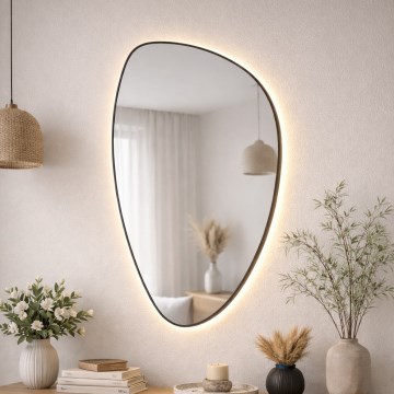 Baltica Design - LED Väggmonterad badrumsspegel med belysning STONE FLUID LED/15W/230V 2700K 92x55 cm IP65 svart
