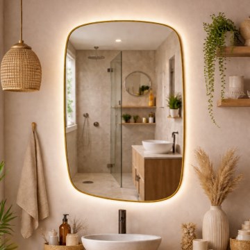 Baltica Design - LED-väggspegel för badrum med bakgrundsbelysning STONE CALM LED/15W/230V 4500K 90x60 cm IP65 guld