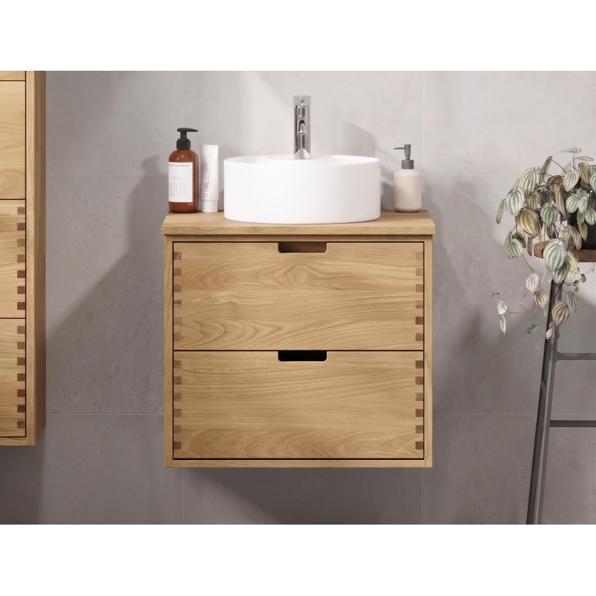 Bänkskiva för handfat FOREST 60 cm, beige/ek