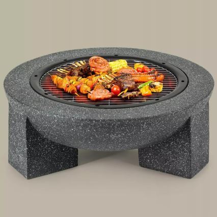 Bärbar eldstad med grillgaller 79,5 x 38 cm, svart/mörk granit
