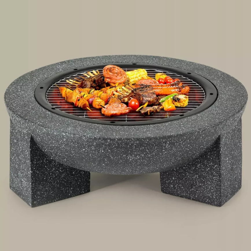 Bärbar eldstad med grillgaller 79,5 x 38 cm, svart/mörk granit