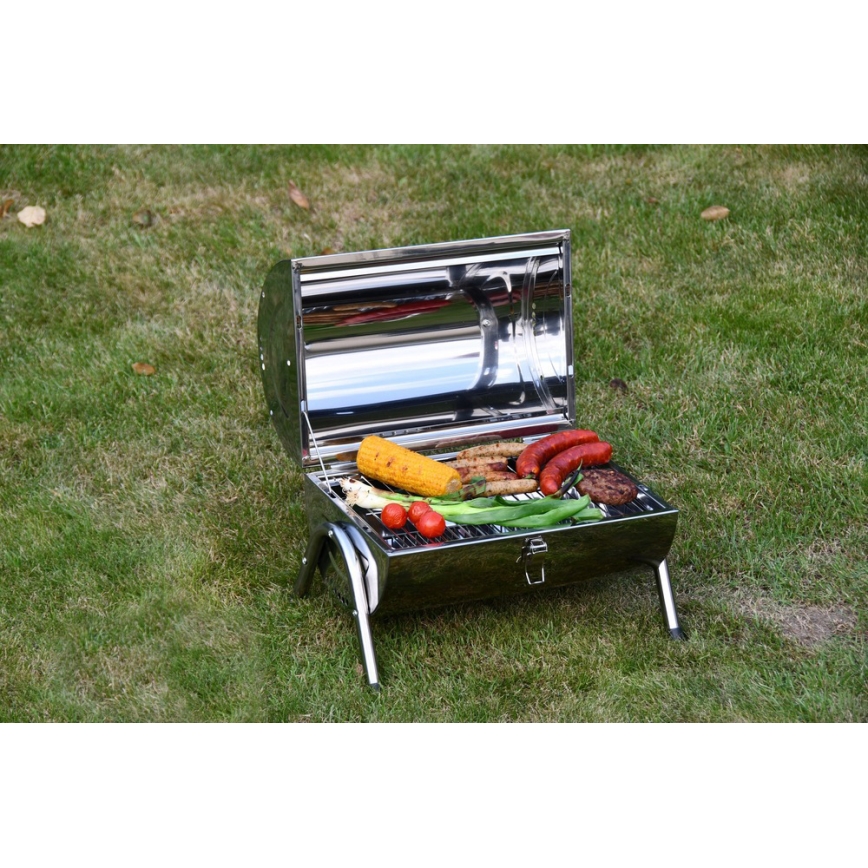 Bärbar kolgrill glänsande krom
