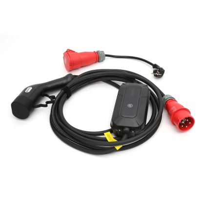 Bärbar laddstation för elfordon (EV/PHEV) AC Typ 2 32 A/400 V 22 kW IP55 5 m + adapter 230 V 3,7 kW + väska