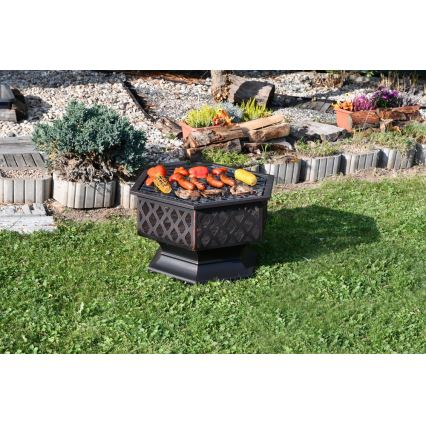 Bärbar lägereld i trä med galler svart/patina