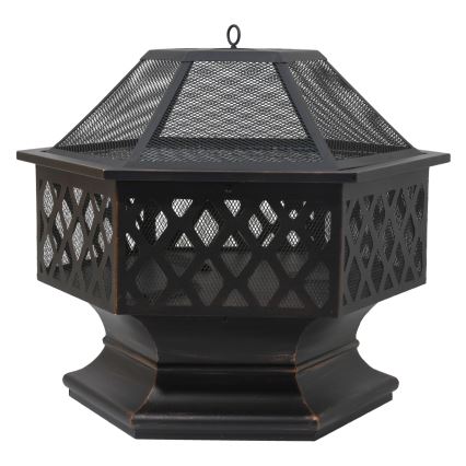 Bärbar lägereld i trä med galler svart/patina