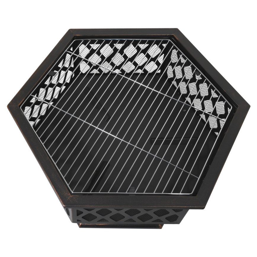 Bärbar lägereld i trä med galler svart/patina