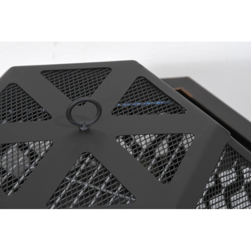 Bärbar lägereld i trä med galler svart/patina