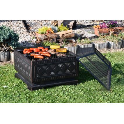 Bärbar lägereld i trä med galler svart/patina