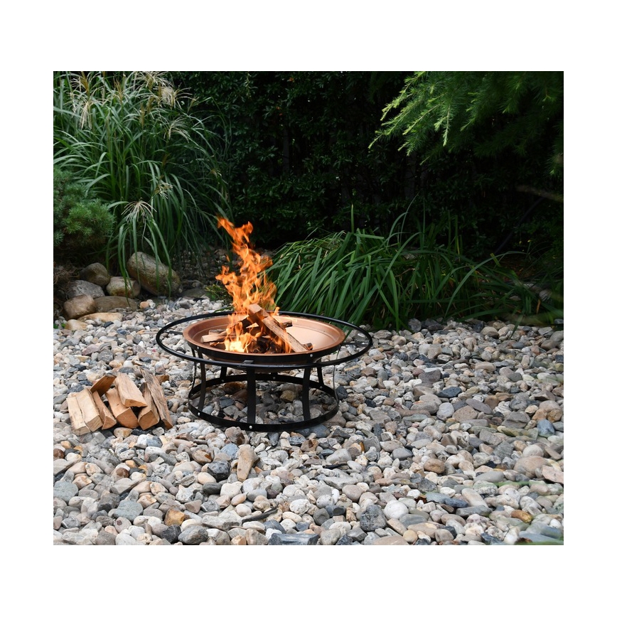 Bärbar trä lägereld med galler svart/koppar