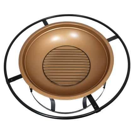 Bärbar trä lägereld med galler svart/koppar