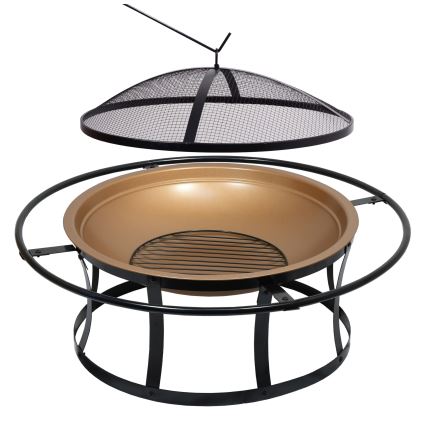 Bärbar trä lägereld med galler svart/koppar