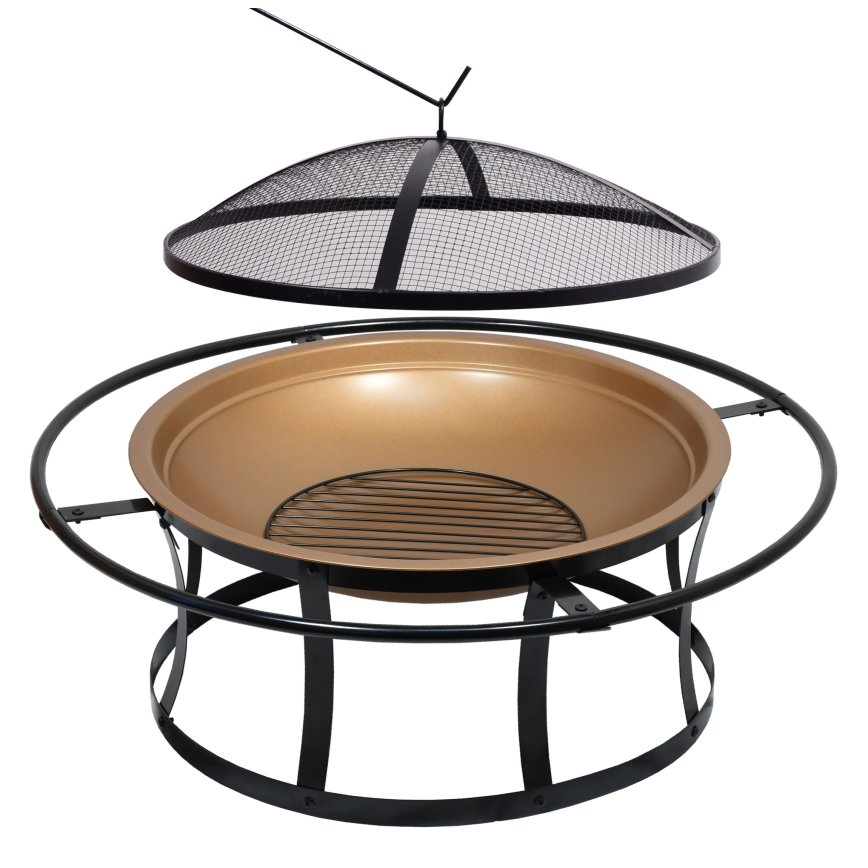 Bärbar trä lägereld med galler svart/koppar