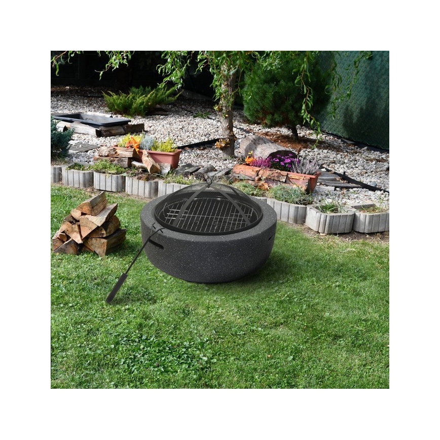 Bärbar trälägereld med galler antracit