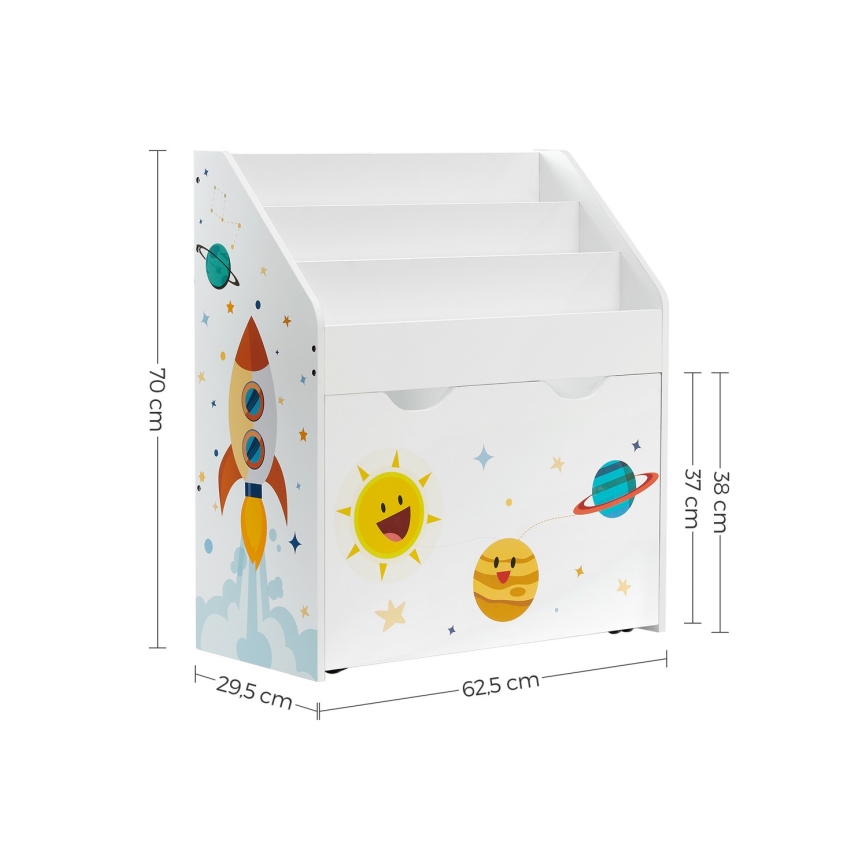 Barnbokhylla med låda ANET vit
