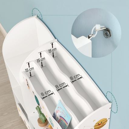 Barnbokhylla med tygboxar ANET vit