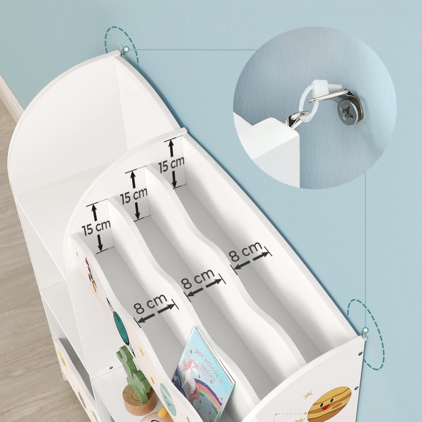 Barnbokhylla med tygboxar ANET vit