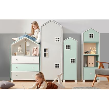 Barnbyrå MIRUM 126x80 cm vit/grå/grön