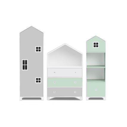 Barnbyrå MIRUM 126x80 cm vit/grå/grön