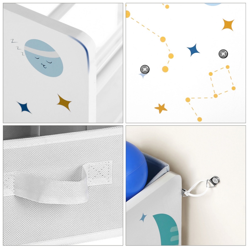 Barnförvaringshylla med tygboxar ANET blå/vit