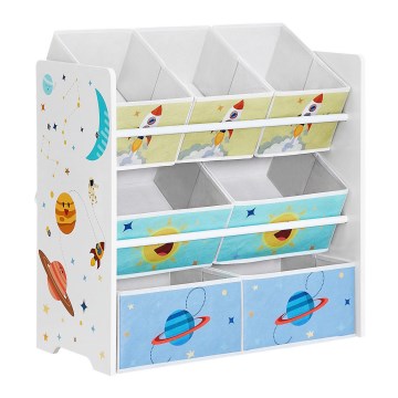 Barnförvaringshylla med tygboxar ANET blå/vit