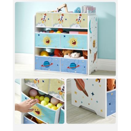 Barnförvaringshylla med tygboxar ANET blå/vit
