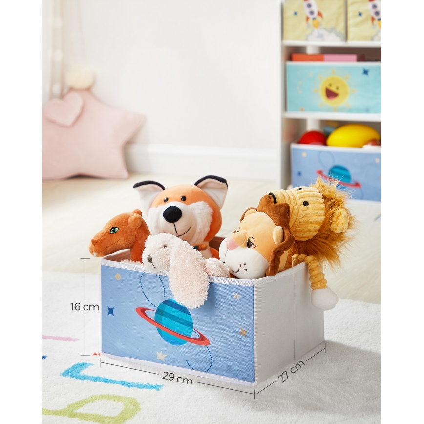 Barnförvaringshylla med tygboxar ANET blå/vit