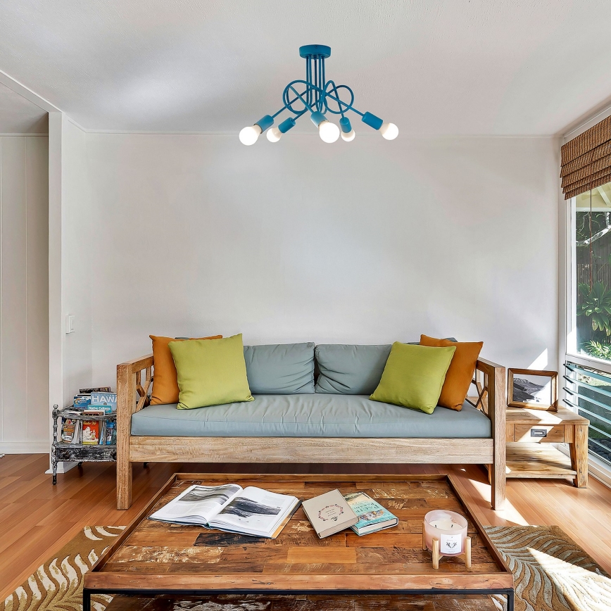 Barnplafondlampa OXFORD 5xE27/15W/230V blå