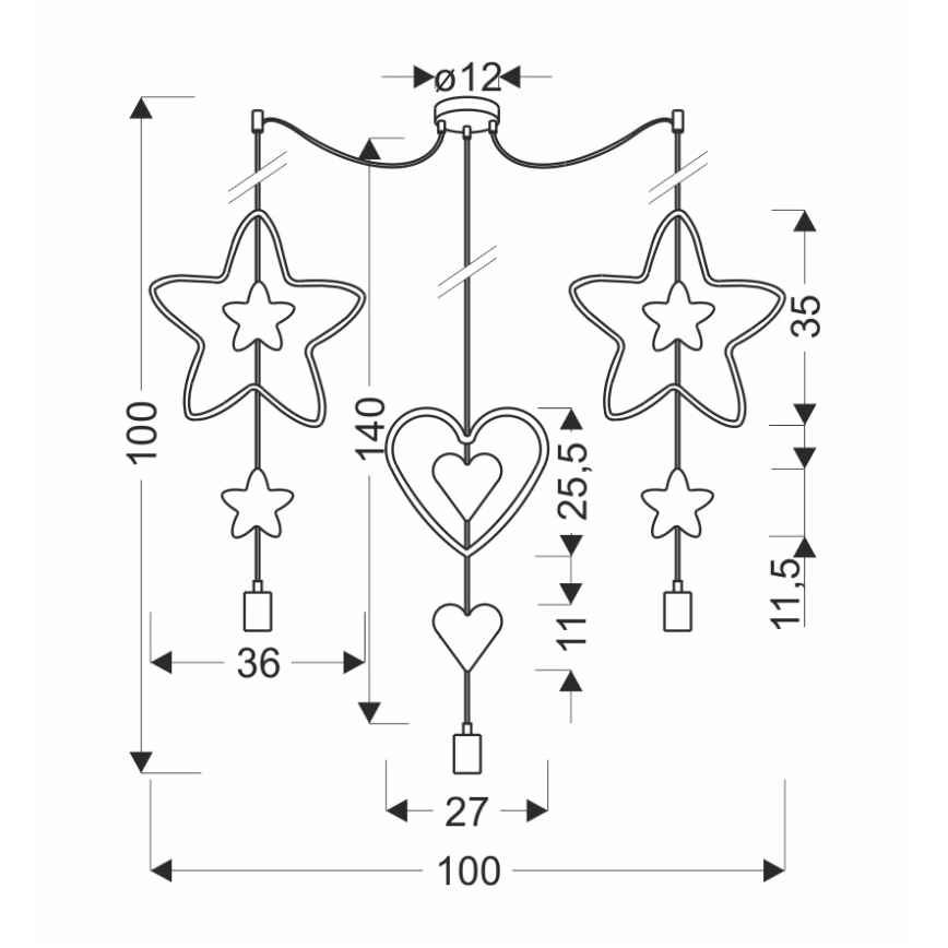 Barnlampa på sladd TRIO 3xE27/20W/230V blå/rosa/gul