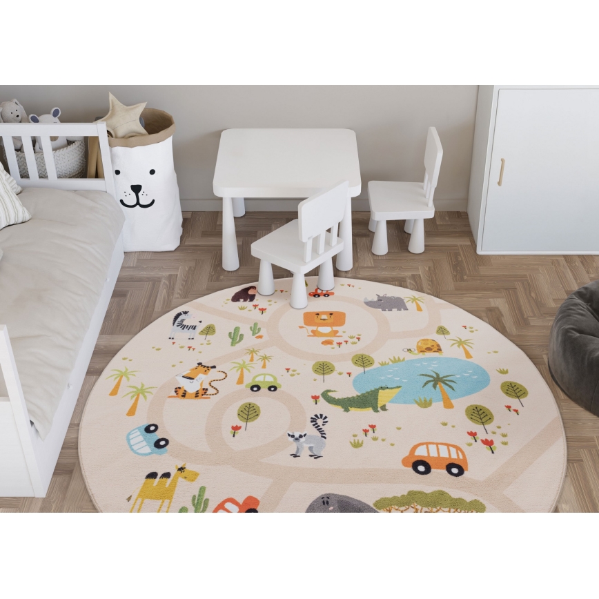 Barnmatta med halkskydd ARES STREETS 160 cm beige/safari