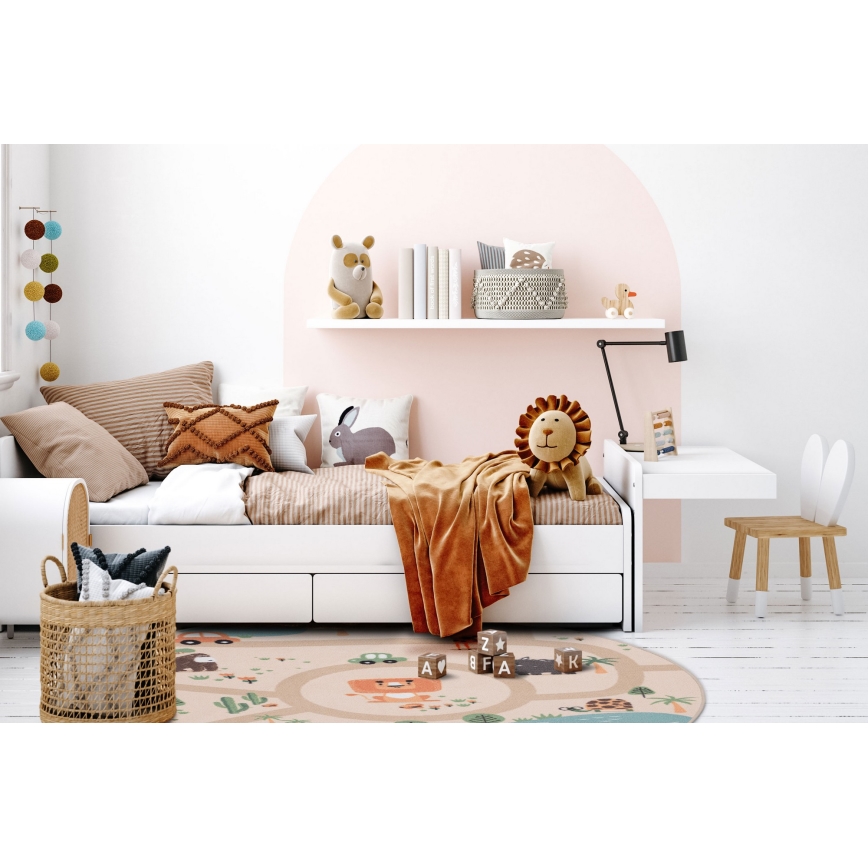 Barnmatta med halkskydd ARES STREETS 160 cm beige/safari
