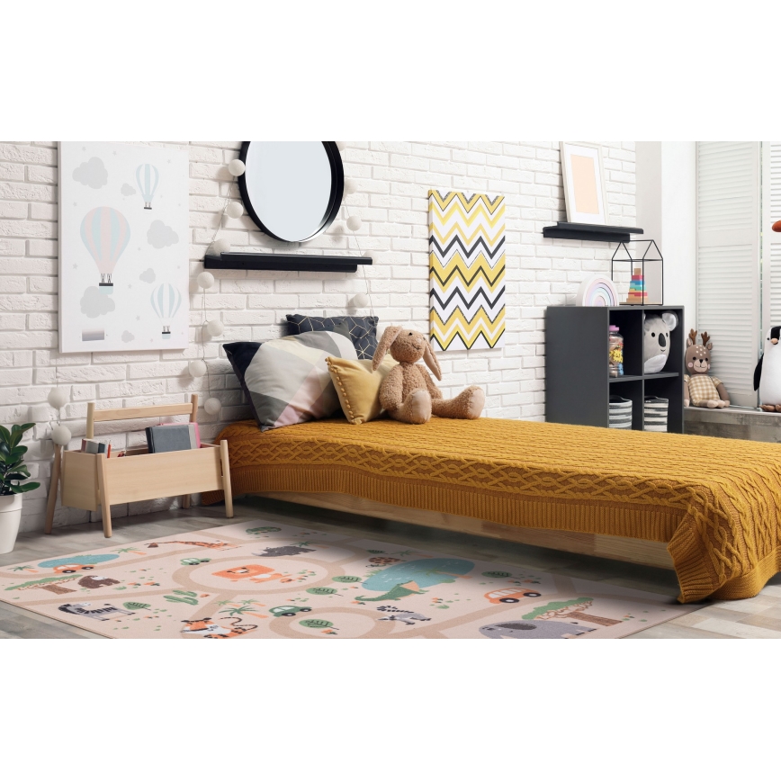 Barnmatta med halkskydd ARES STREETS 80x150 cm beige/safari
