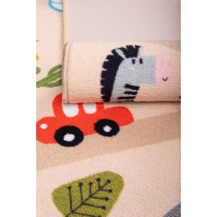 Barnmatta med halkskydd ARES STREETS 80x150 cm beige/safari